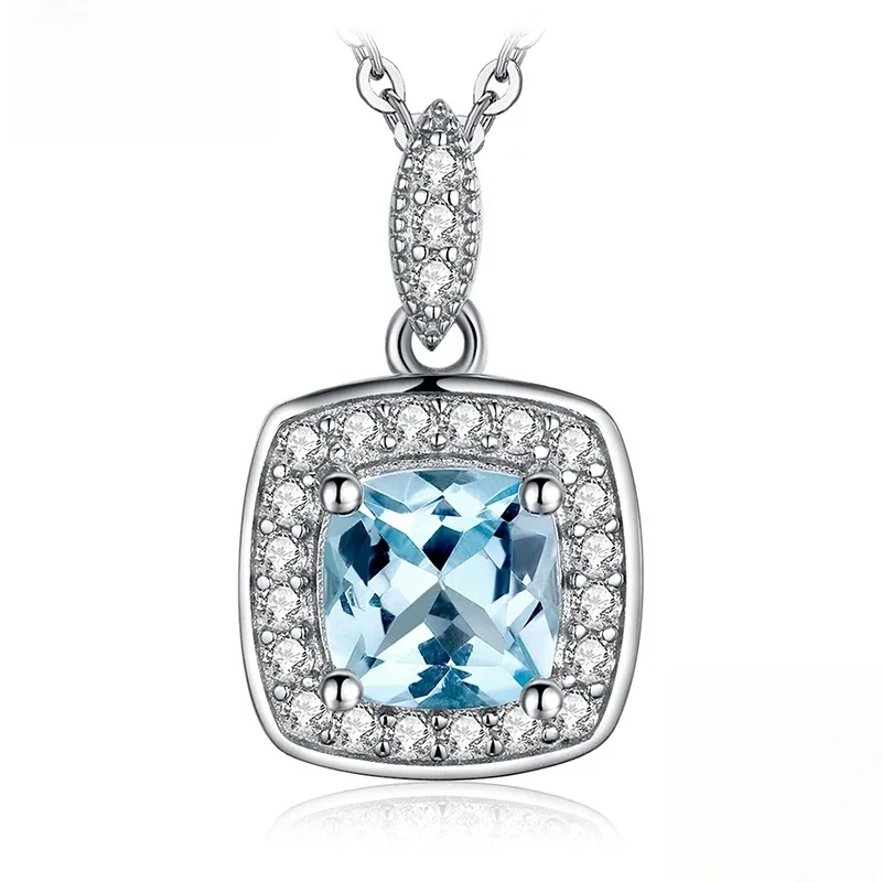 JewelryPalace Naturalny błękitny topaz 925 Srebrny naszyjnik z aureolą dla kobiet bez łańcuszka — zdjęcie 2