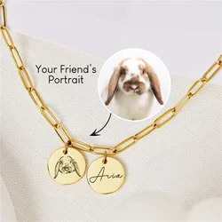 Custom Dog Portrait Necklace For Women Personalized Pet Photo Pendant With Paper Link Chain Memorial Jewelry Gifts For Pet Lover