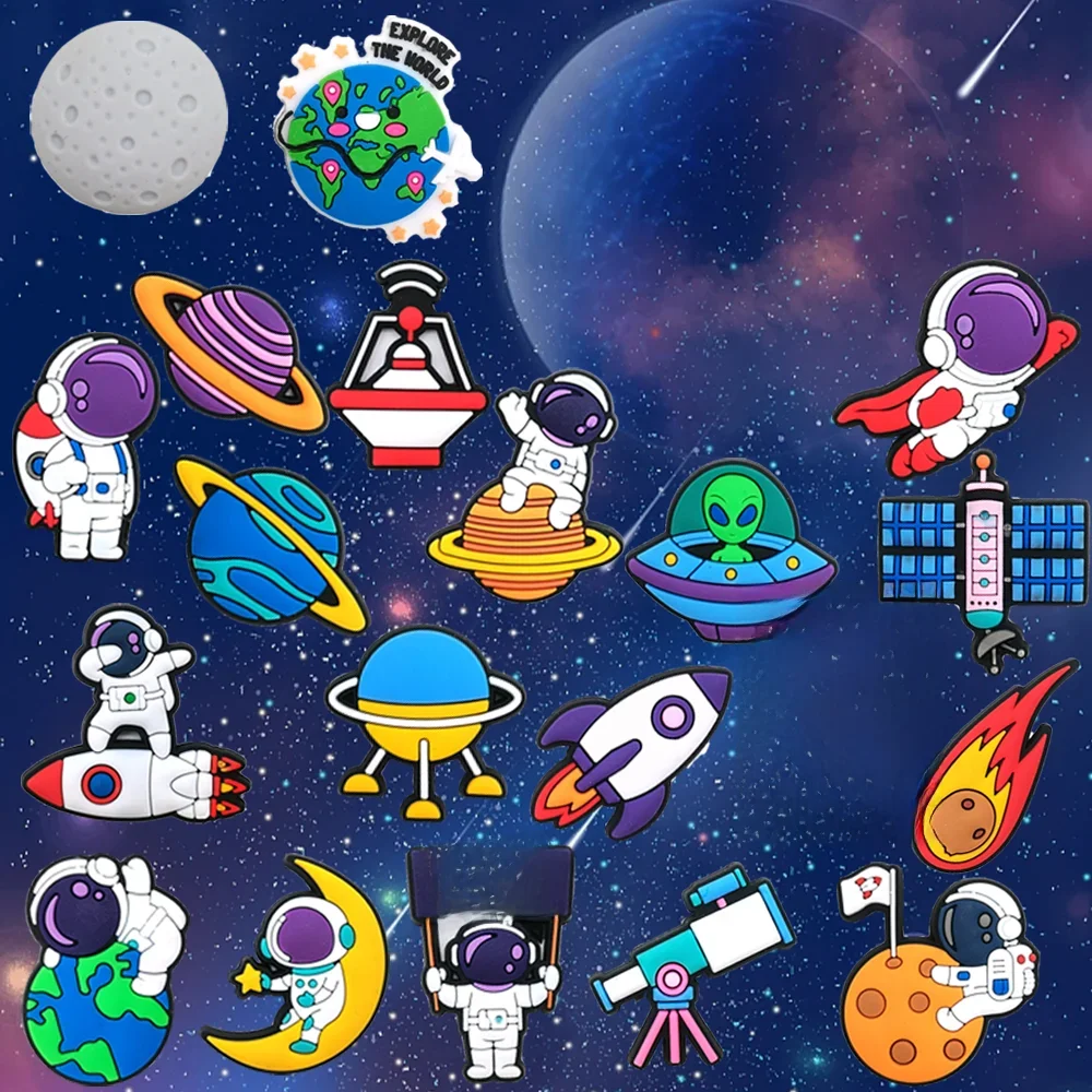 Breloques de décoration pour chaussures, 1 à 20 pièces, Badge d'astronaute de l'espace, sabots pour enfants, accessoires pour épingles pour garçons, cadeaux de noël, nouvelle collection