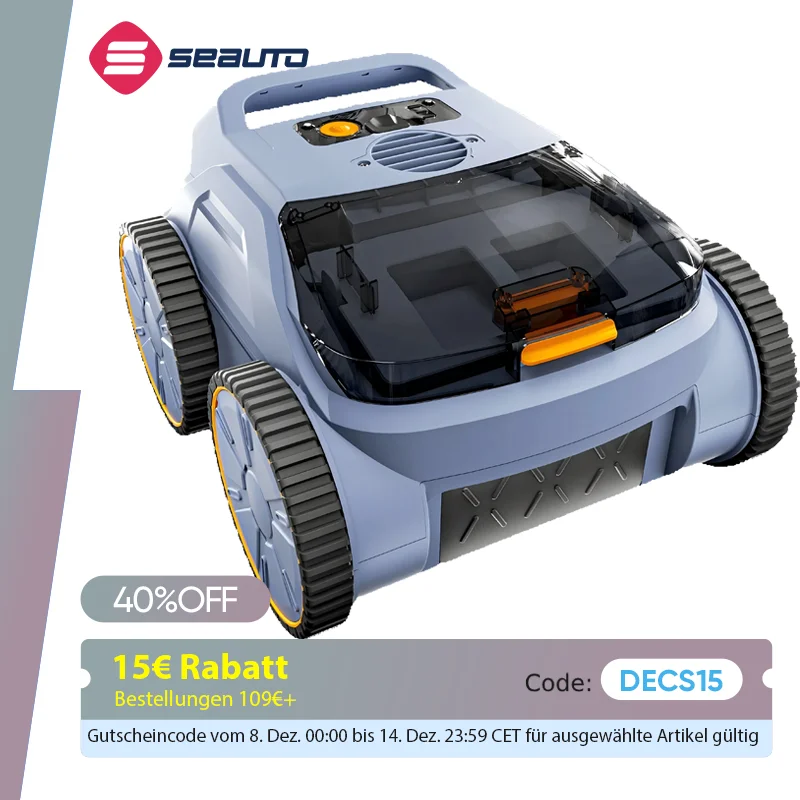 Aspirateur de piscine Seauto, 3 modes pour piscines creusées et hors sol jusqu'à 2150 m2. Pied., dure jusqu'à 150 minutes, moteur sans balais 180 W