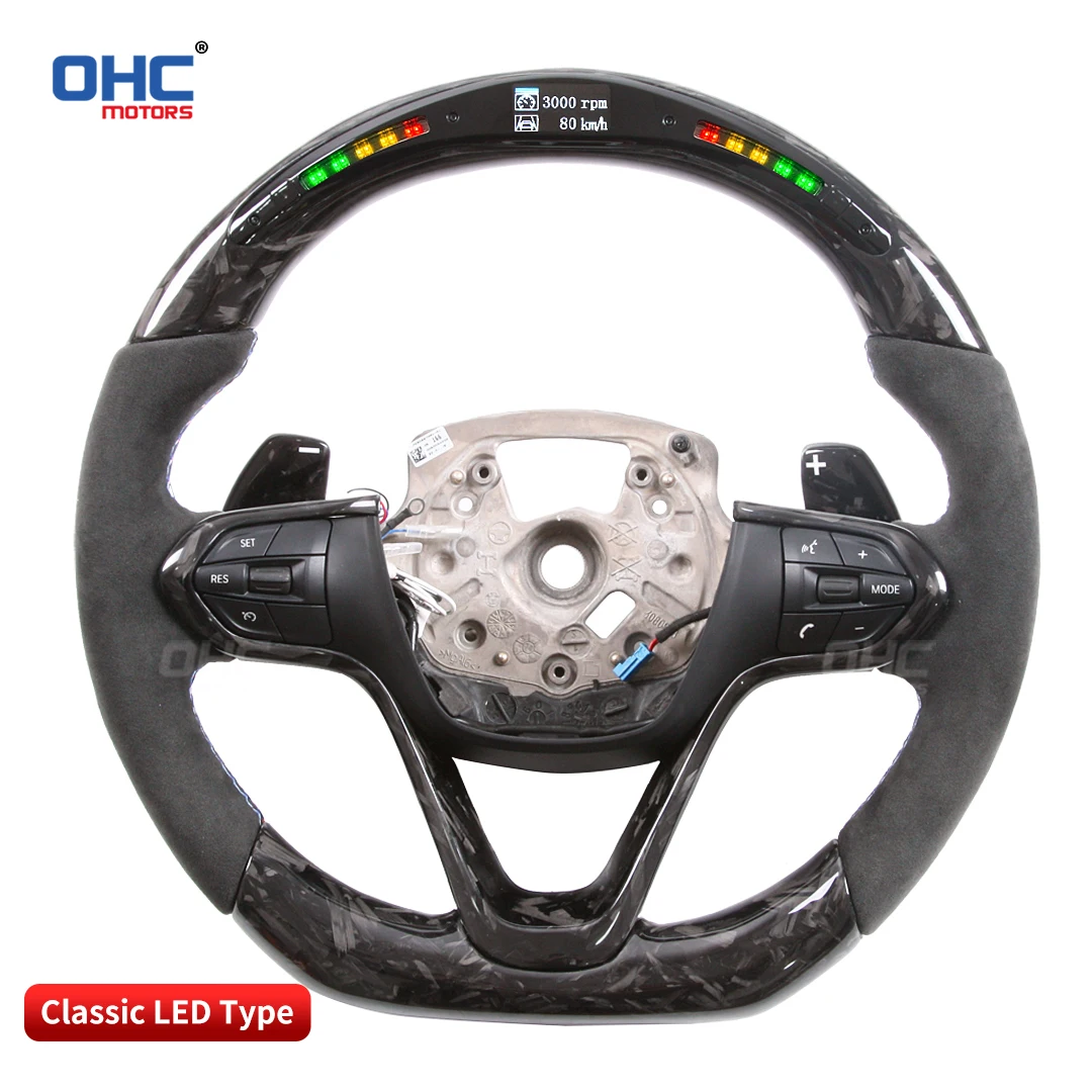 OHC Motors 100% Real Carbon Fiber Leather Alcantara Race Car LED Perfromance Display Steering Wheel Compatible For BMW I8