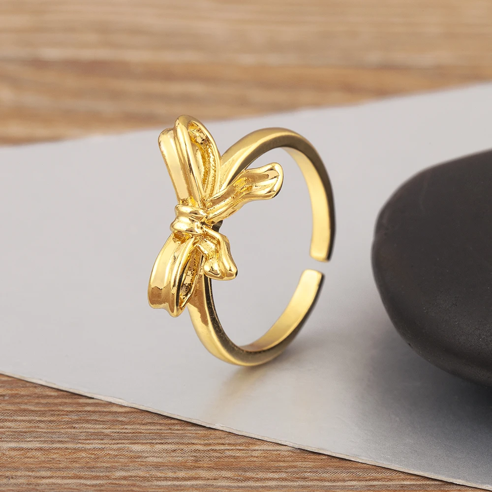 Nidin New Retro Romantic Bow Shape Open Rings Adjustable 5 Styles For Women Girl Shine Zircon Fancy Jewelry Anniversary Gifts