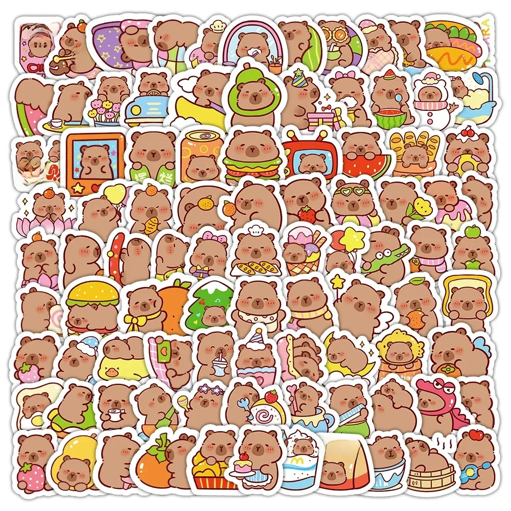 100 sztuk Cartoon śliczne kapibara naklejki pcv estetyczne Kapibala Graffiti naklejki Scrapbooking DIY telefon Laptop Notebook biurowe — 2