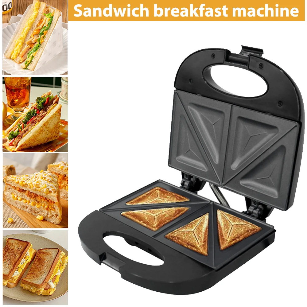 Máquina eléctrica para hacer sándwiches de cocina, máquina de desayuno, calefacción de doble cara con placas antiadherentes, luces indicadoras fáciles de limpiar