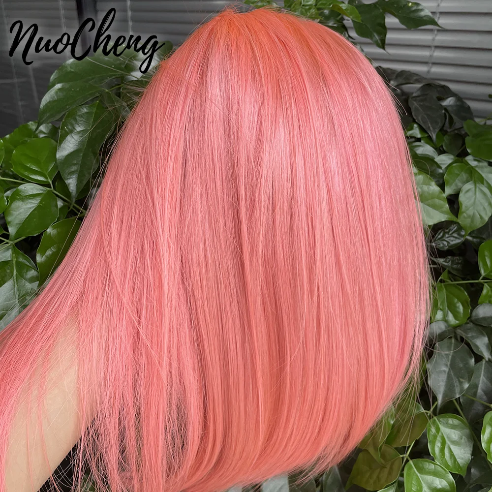 Colored Short Bob Wigs Human Hair Wig with Pre Plucked Baby Hair Pink Color 13x4 Lace Frontal  Glueless Straight Bob Wig 180%