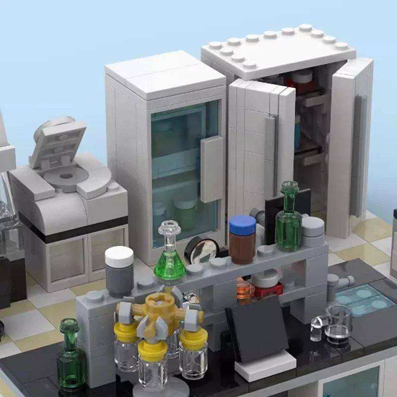 MOC Stad Laboratorium Scène Bouwstenen Street View Kantoortafel Spel Computer Studie Business Hall Chemie Bakstenen Speelgoed Geschenken - afbeelding 2