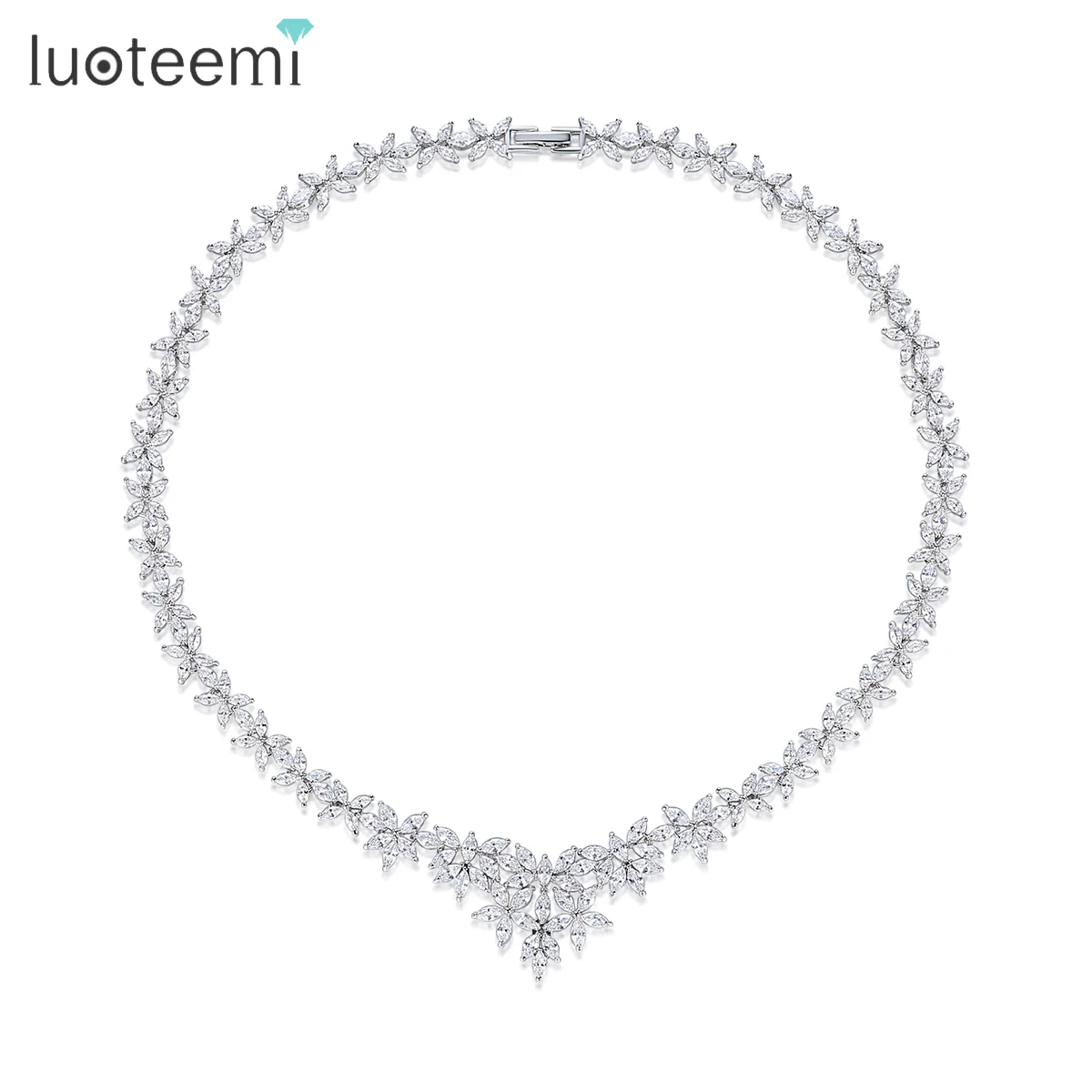 

LUOTEEMI Gorgeous Multiple Flowers Wedding Accessories Necklace for Bridal High Quality Shinning CZ Stones Engagement Jewelry