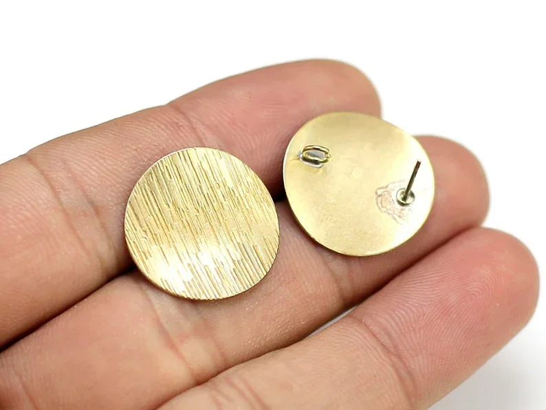 

10pcs Textured Round Earring Post, Brass Earring Studs, 20mm, Statement Earrings, Jewelry Making Supplies -R2040