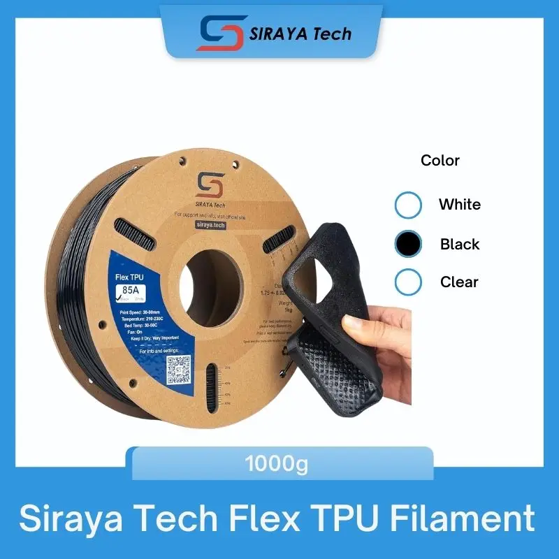 Filamento Flex TPU Siraya Tech: 85A Shore, Certificado ISO 10993, Alta Flexibilidade e Resistência, Resistente à Umidade, Fácil de Imprimir 1KG