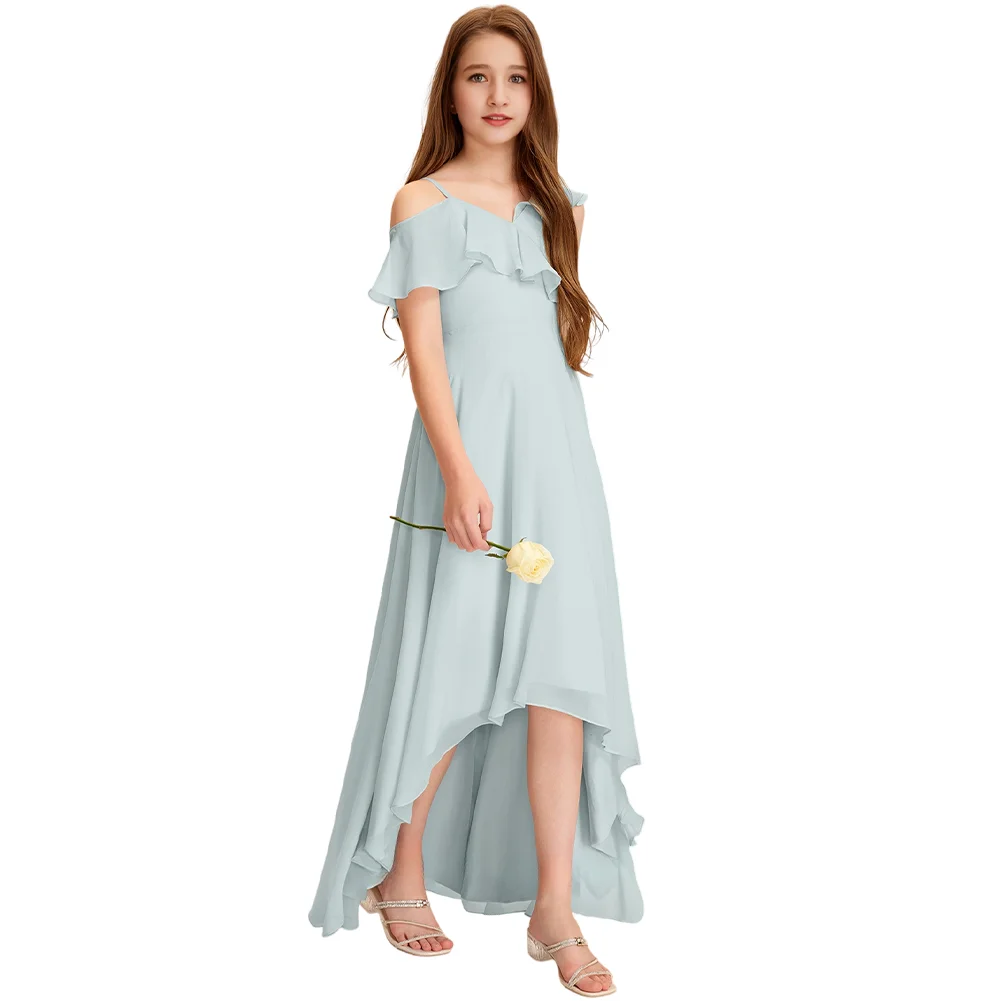 

Luxurious Asymmetrical Junior Bridesmaid Dress Flower Girl Dress Chiffon With Elegant Ruffles Suitable For Girls Party Dresses