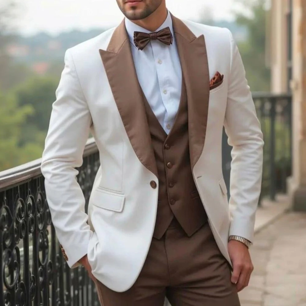 

Business Formal Men Suit Groom Groomsman Wedding Party Prom Male Tuxedos 3 Piece Set Blazer Vest Pants