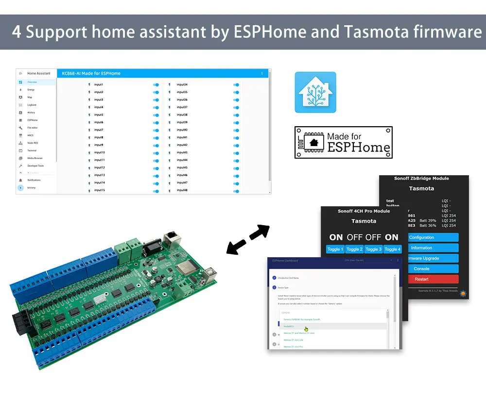 KC868-AI Ethernet Wifi RS232 RS485 ESP32 Eingangsmodul IR RF 433M Unterstützung ESPhome Home Assistant Tasmota DIY – Detail 8
