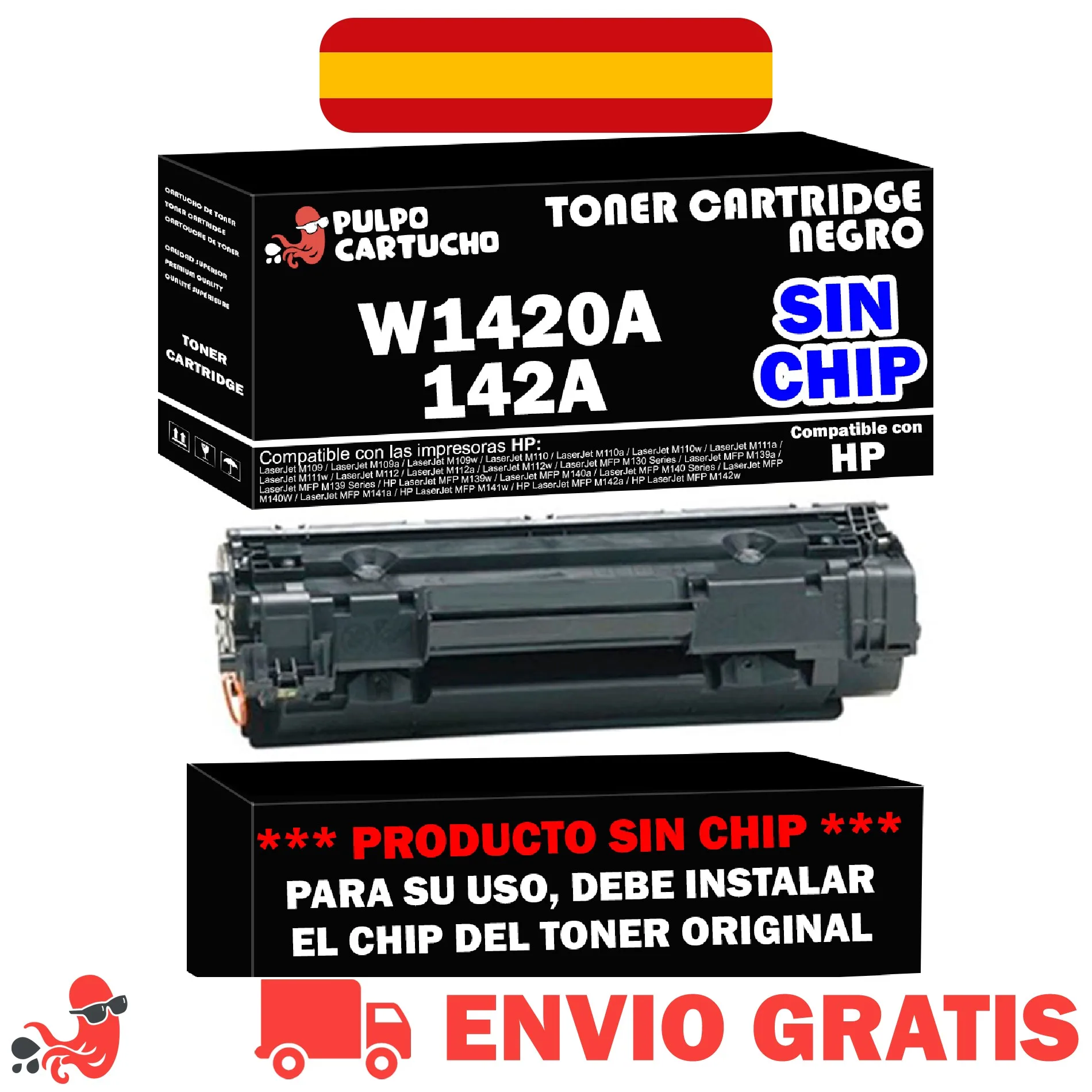 Generic Toner Compatible with HP W1420A Black (without Chip) Compatible HP 142A - Non Oem-cartridge printers LaserJet M109, M110, M111, M112, MFP M139, MFP M140, MFP M141, MFP M142