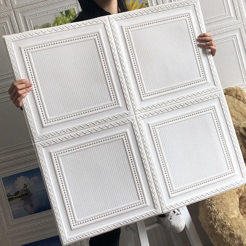 1-10pcs 70x70cm 3D Room Decor Decoration Self-adhesive Wall Stickers Foam Waterproof Anti-collision Wallpaper Ceiling Background