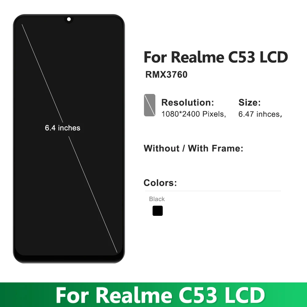 6.74\'\' Screen With Fame For Realme C53 RMX3760 LCD Display Touch Screen Digitizer Assembly Replacement For Realme C53 LCD