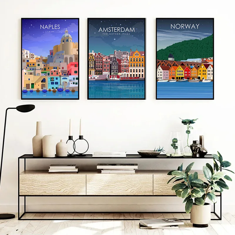 World Famous Travel City Cairo Naples Madeira Rimini Landscape Print Poster Canvas Painting Tourism Wall Art For Room Home Decor