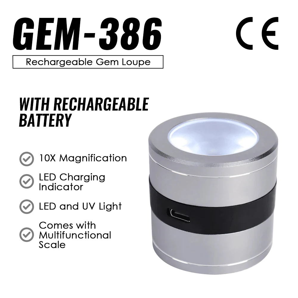 10X Rechargeable Magnifying Optical Jeweler Loupe 5 LED/5 UV Full Metal Light User-friendly for Jewelers Watchmakers Stamp