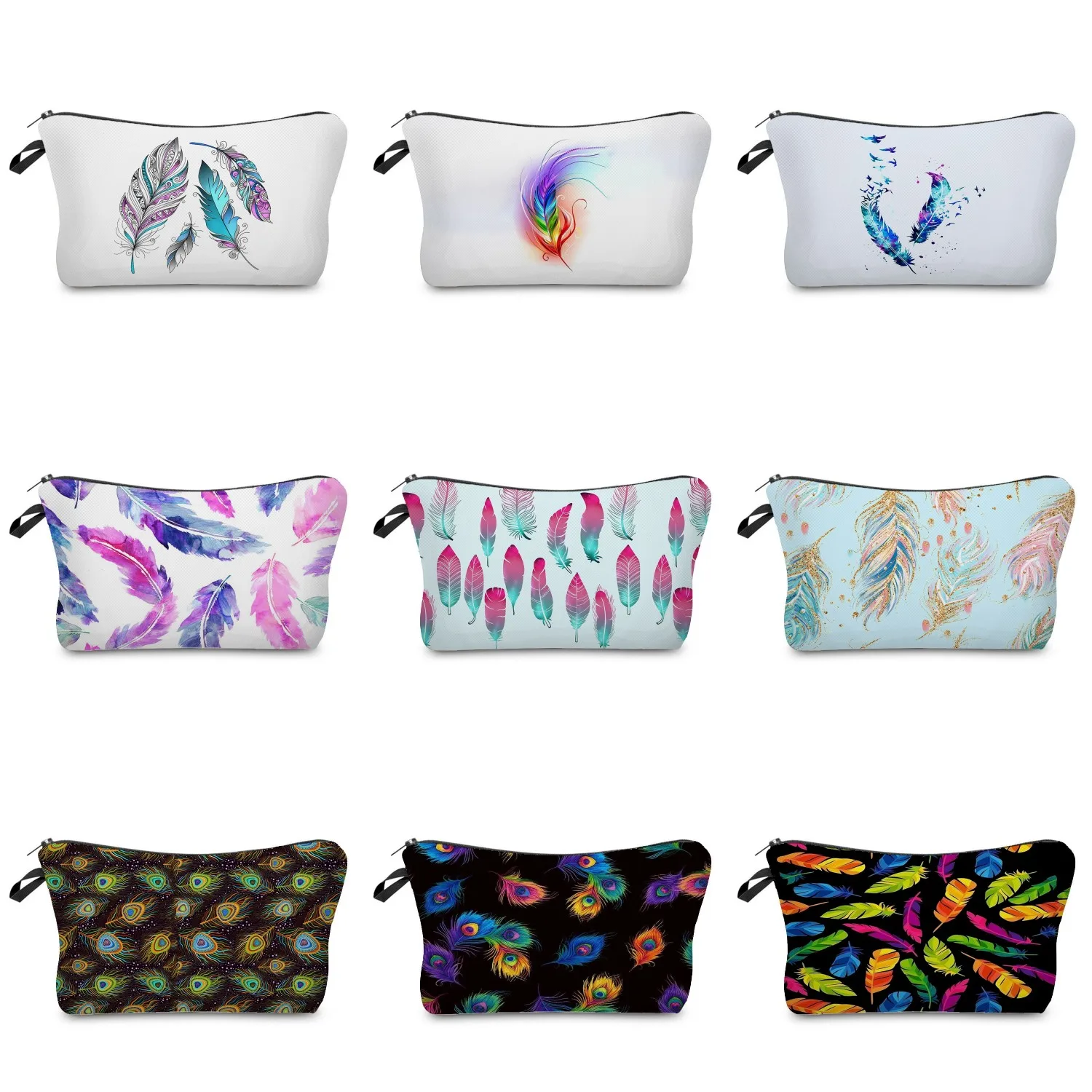 Women's Makeup Bags Outdoor Portable Ladies Toilet Bags Feather Print Cosmetic Storage Bag Travel Portable School Teacher Gift