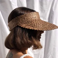 Chapeau pare-soleil en rotin pour femmes, visière en LETains de PALM naturels, casquette solaire à large bord, pare-soleil pour fille, chapeau de plage en paille d'été, chapeau de vacances Derby