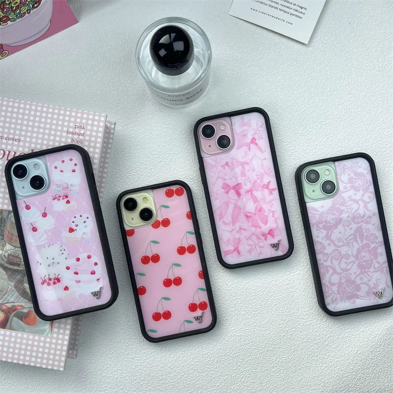 Wildflower 3D Flower Cherry Bow Phone Case iPhone 15 14plus 13 Pro phone case 12 13 16pro 15promax WF Cake Cute cartoon cover