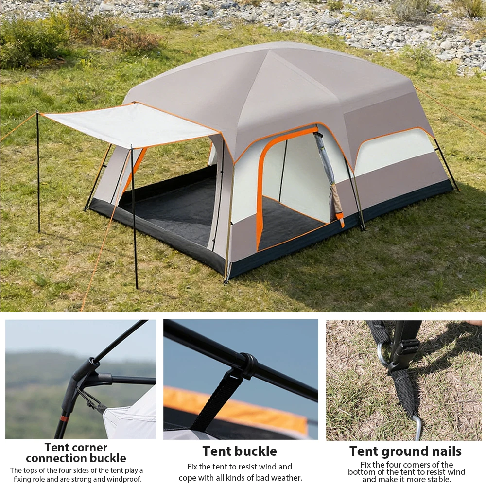 Campingtent voor 2-4 personen, zonwering, één slaapkamer en één woonkamer, draagbare buitentent voor kamperen, wandelen, strand, tuin