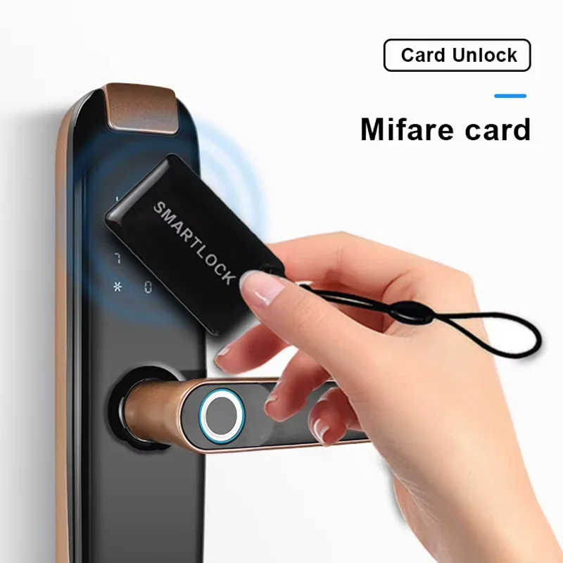 Tuya App Digital Door Lock Electronic Keyless Fingerprint Smart Handle Lock Wifi and Card Temporary Password Unlocking