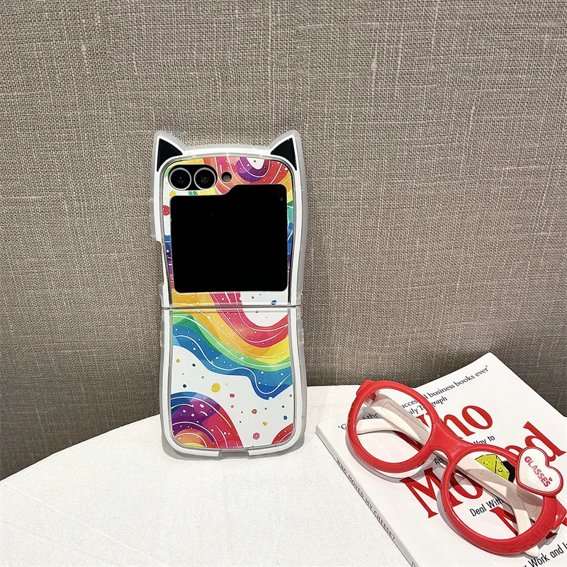 Cat ears Rainbow dots simple application Samsung zflip3 4 5 6 phone case folding screen full cover anti-fall protective case