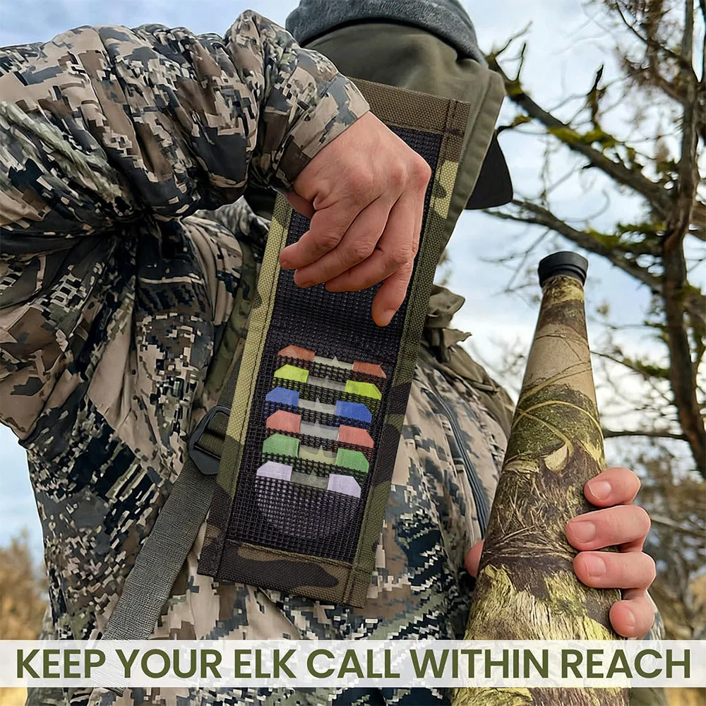 Camo Mouth Call Organizer , Elk & Turkey Hunting Holds 6 Diaphragm Reeds with Magnetic Flap Attaches to Pack, Worn with Lanyard
