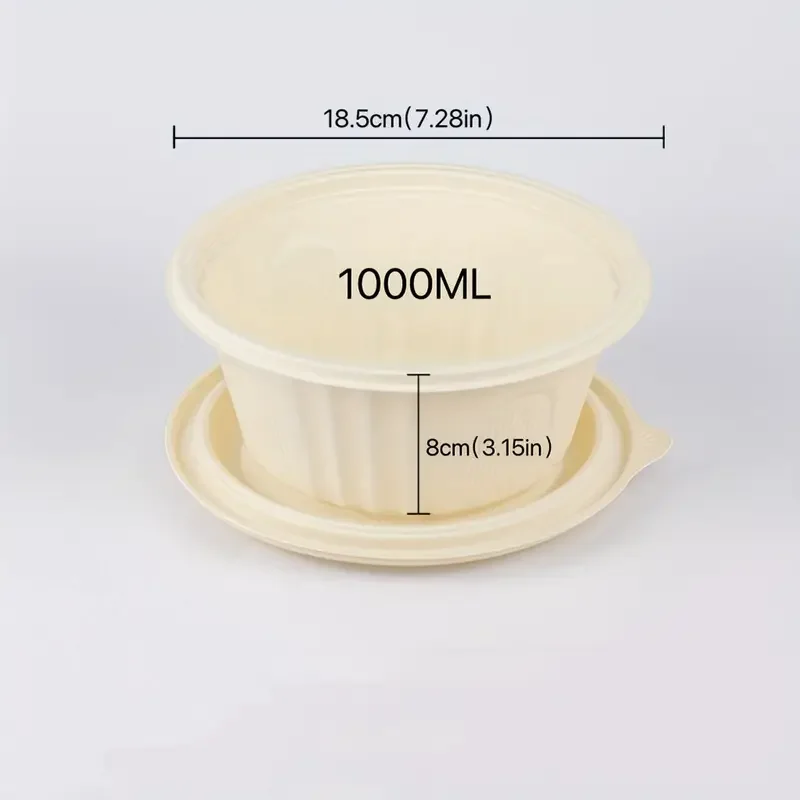 Biodegradable Starch Thickened Round Bowl With Lid, 35.3 Oz, Great For Salads, Acai Bowls And Meal Preparation