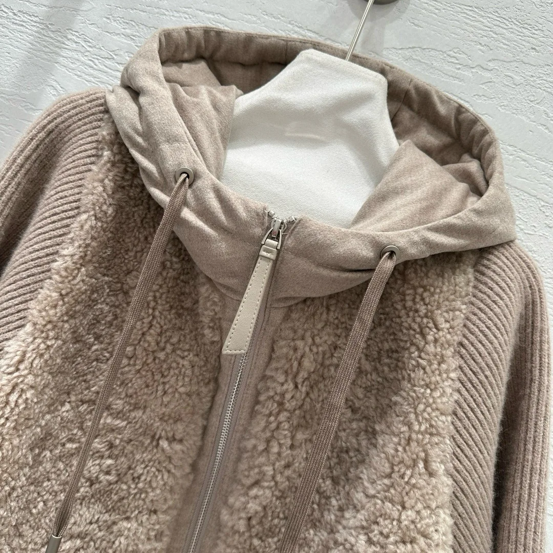 เสื้อโค้ทขนเป็ดแคชเมียร์แบบมีฮู้ดซิปสไตล์ลำลองสำหรับฤดูใบไม้ร่วง-ฤดูหนาว