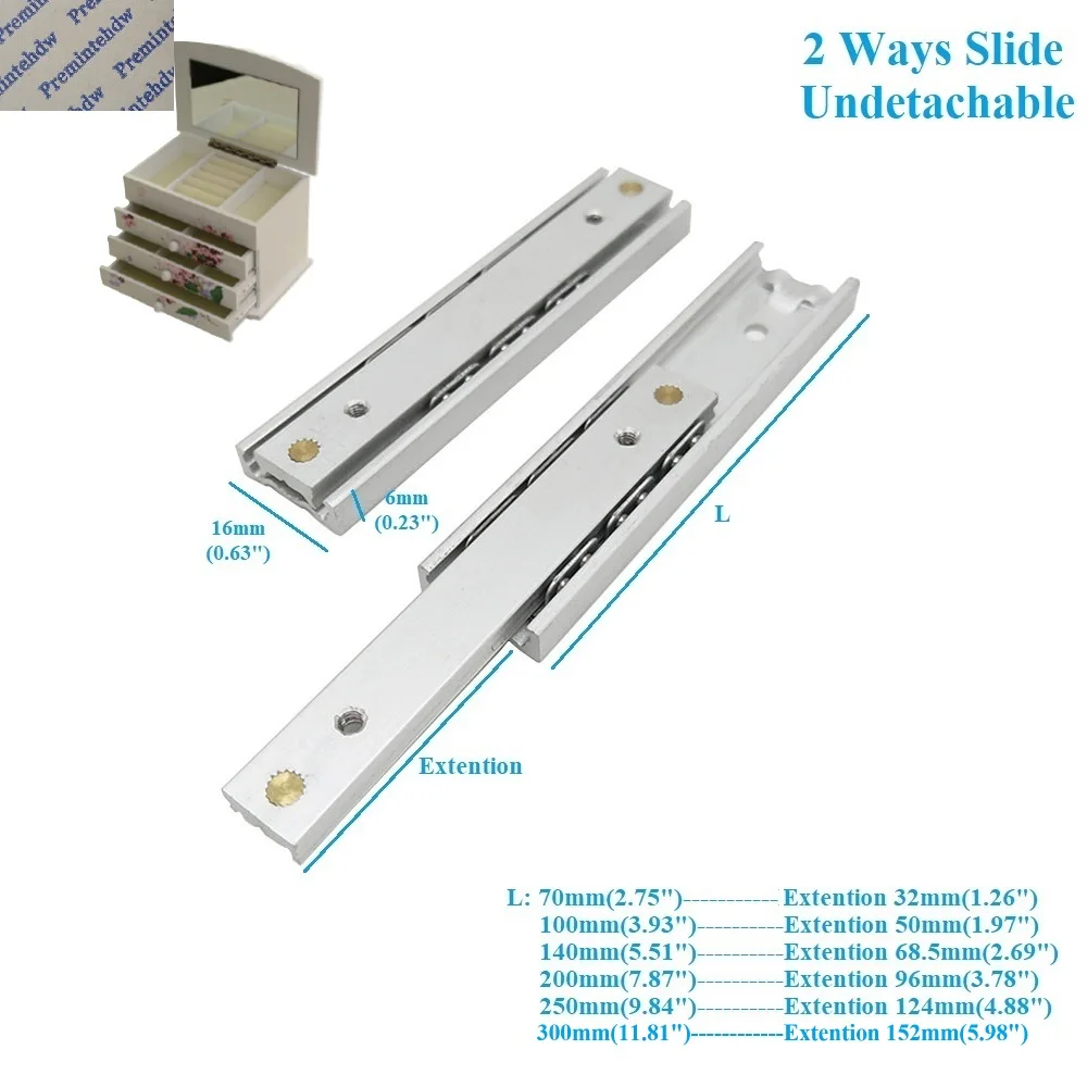 1Pair Aluminum Mini Ball Bearing Drawer Slide Runners Jewelry Cosmetic Case Electronic Product Gift Box