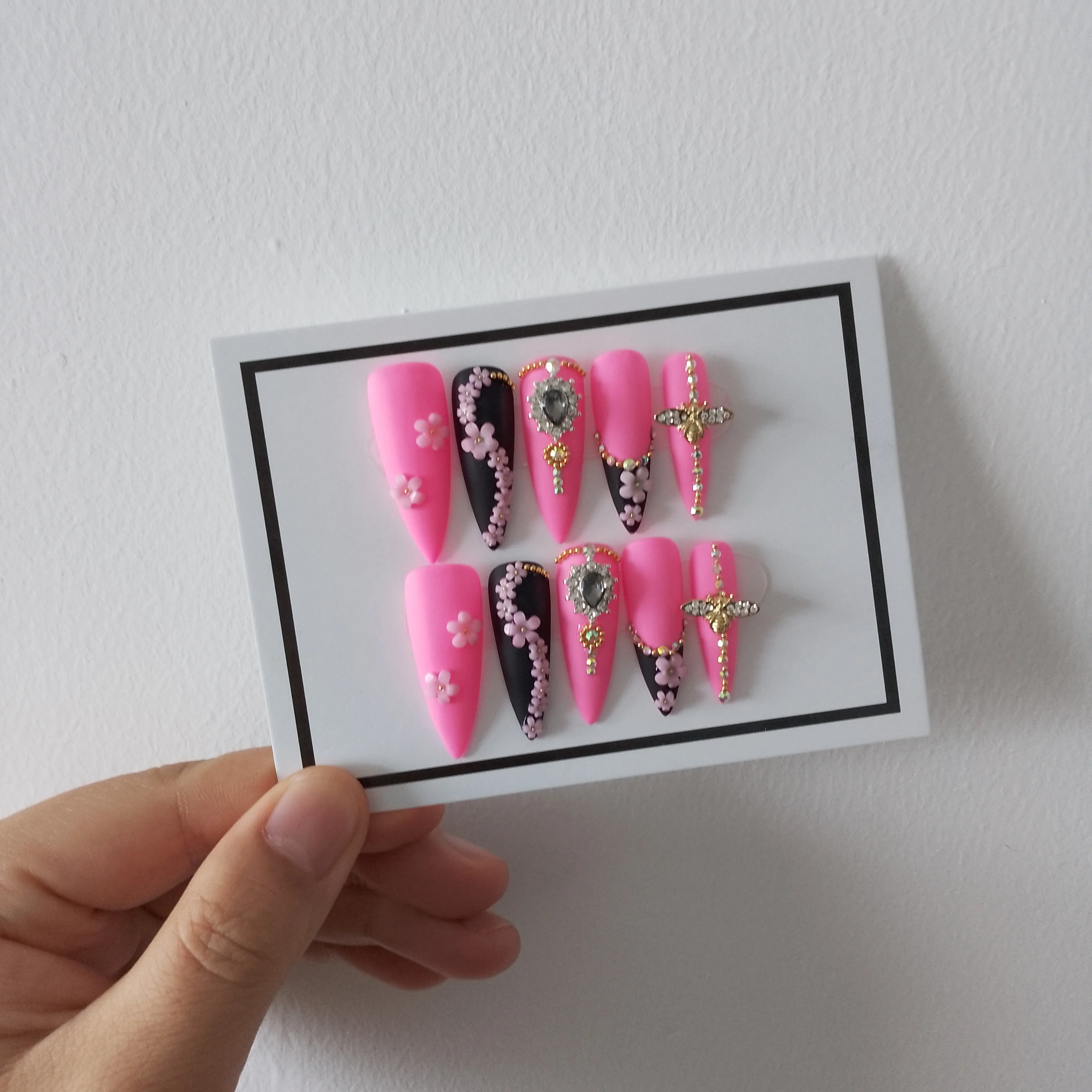 Pink full cover hand paint fingernails best-selling beautiful luxury 3d acrylic press on nails