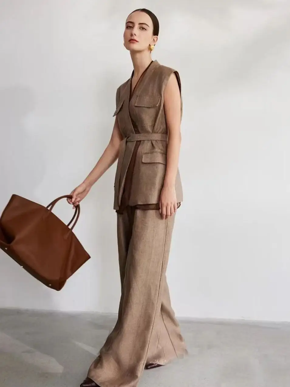 

Elegant versatile casual pure linen pants suit