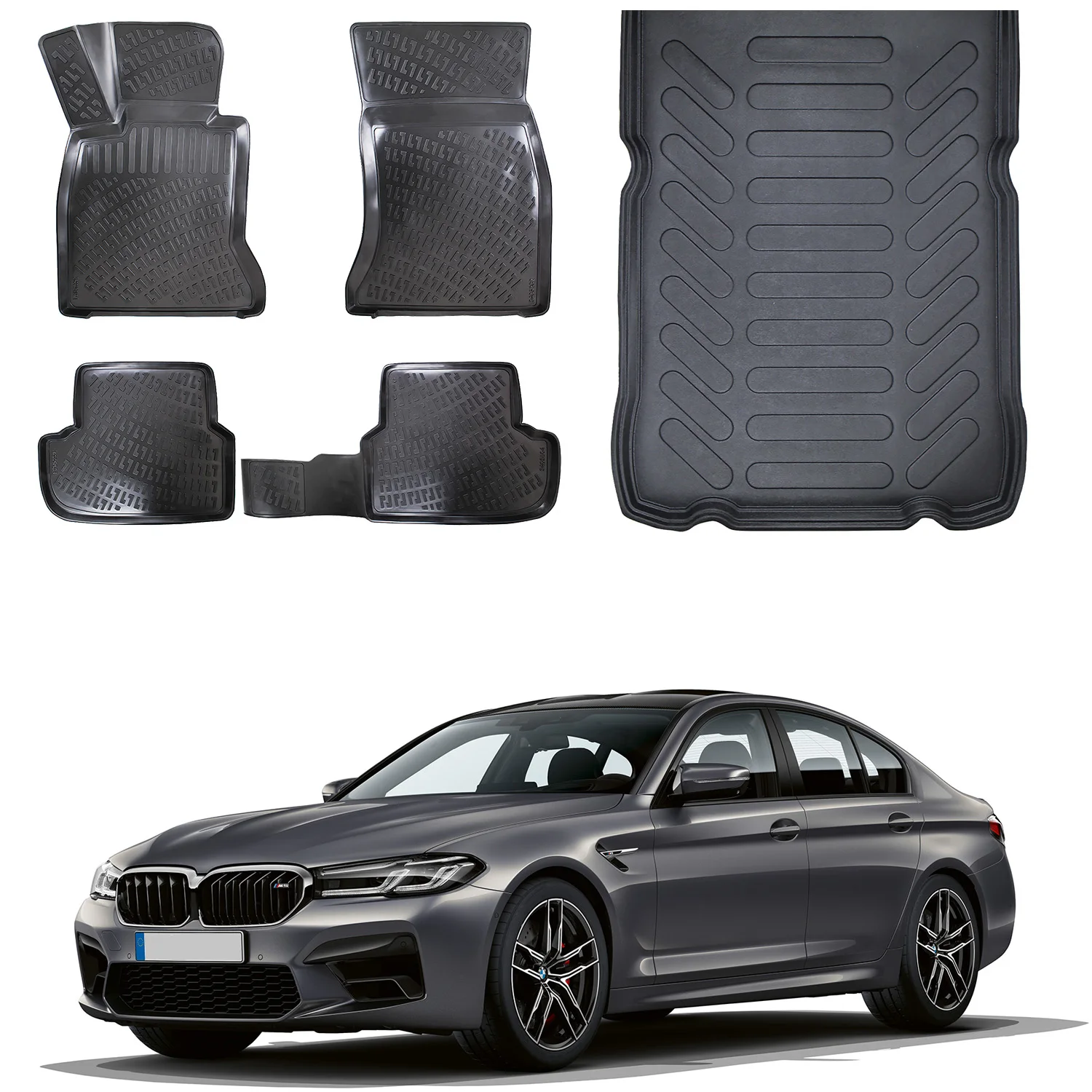 Floor Mats + Cargo Trunk Liner Fits Bmw 5 Series G30 2017-2024 Set - All Weather Maximum Coverage - Water Resistance