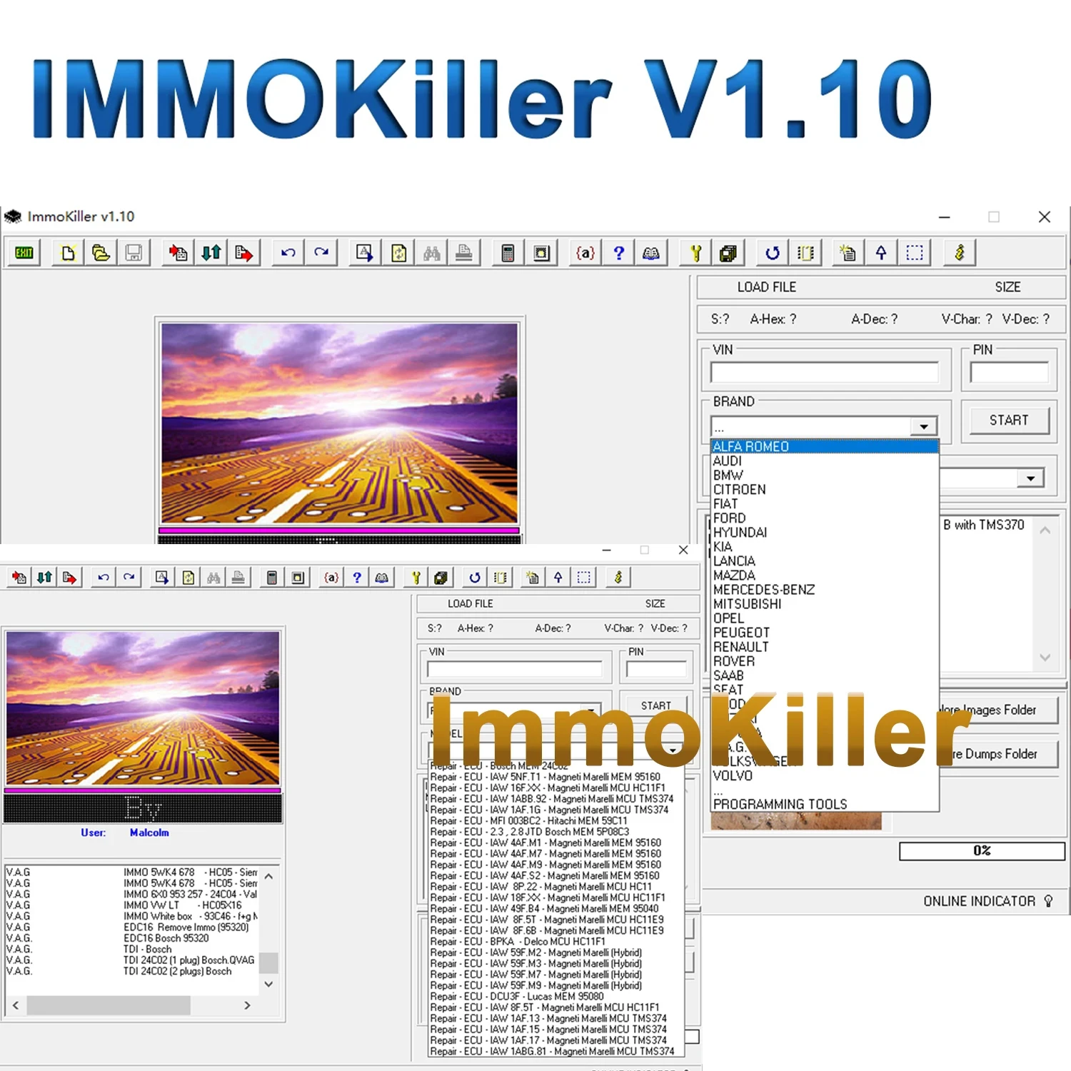 ImmoKiller V1.10 New IMMO Off Software v1.1 Immo Killer ECU Programmer Tool for Car Repairing Passing Virigining the Immobilizer