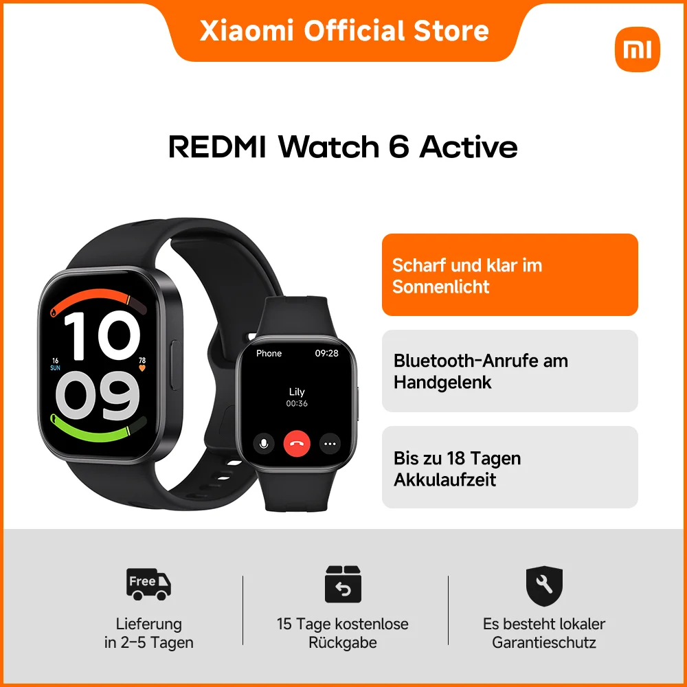 [Offiziell] Redmi Watch 6 Active Smartwatch für Damen & Herren, 1,85" AMOLED-Display, 9,9 mm schlank, BT, Gesundheitsmanagement, 140+ Sportmodi, IP68