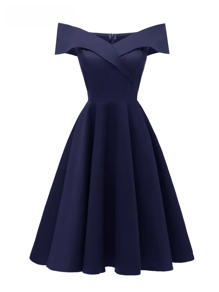 Tonval Vintage Off the Shoulder Party Seksowne wieczorowe sukienki urodzinowe Bal Eleganckie damskie dopasowane i rozszerzane bawełniane sukienki — zdjęcie 2