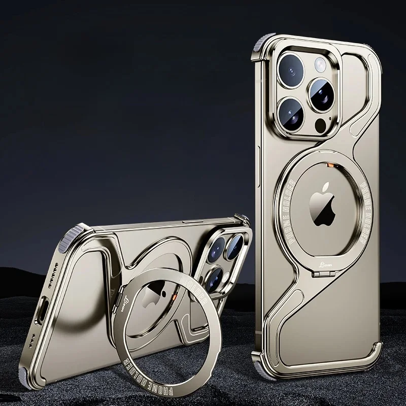 Magnetyczne metalowe etui na telefon z zatrzaskiem do iPhone 18 17 16 Pro Max, geometryczny uchwyt w kształcie litery Z, obudowa na telefon do iPhone 14 15 Pro Max — 2