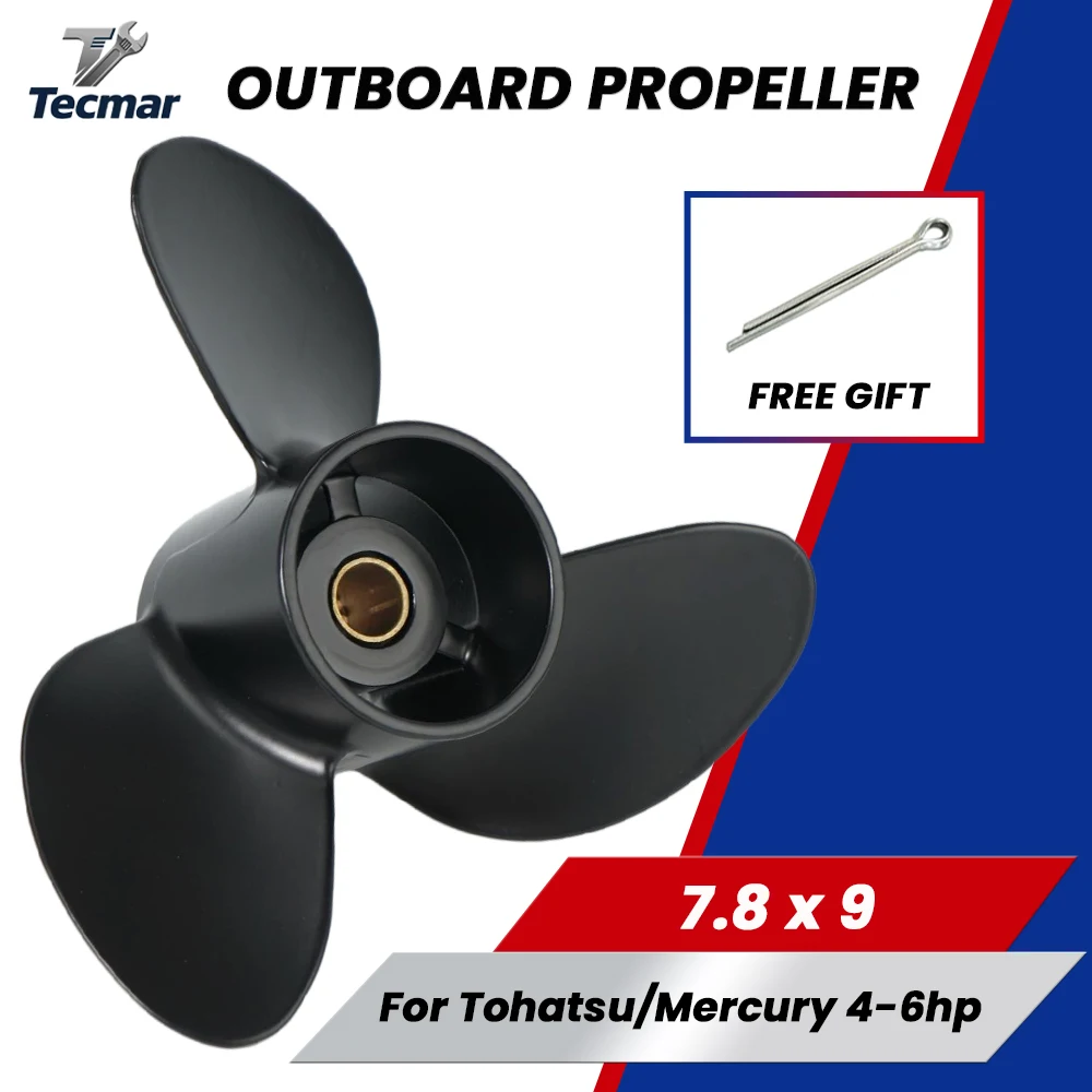 7.8*9 buitenboord propeller voor Tohatsu Mercury Mariner 4pk 5pk 6pk boot aluminium legering schroef 3 bladen 12 spline scheepsdieselmotor onderdeel