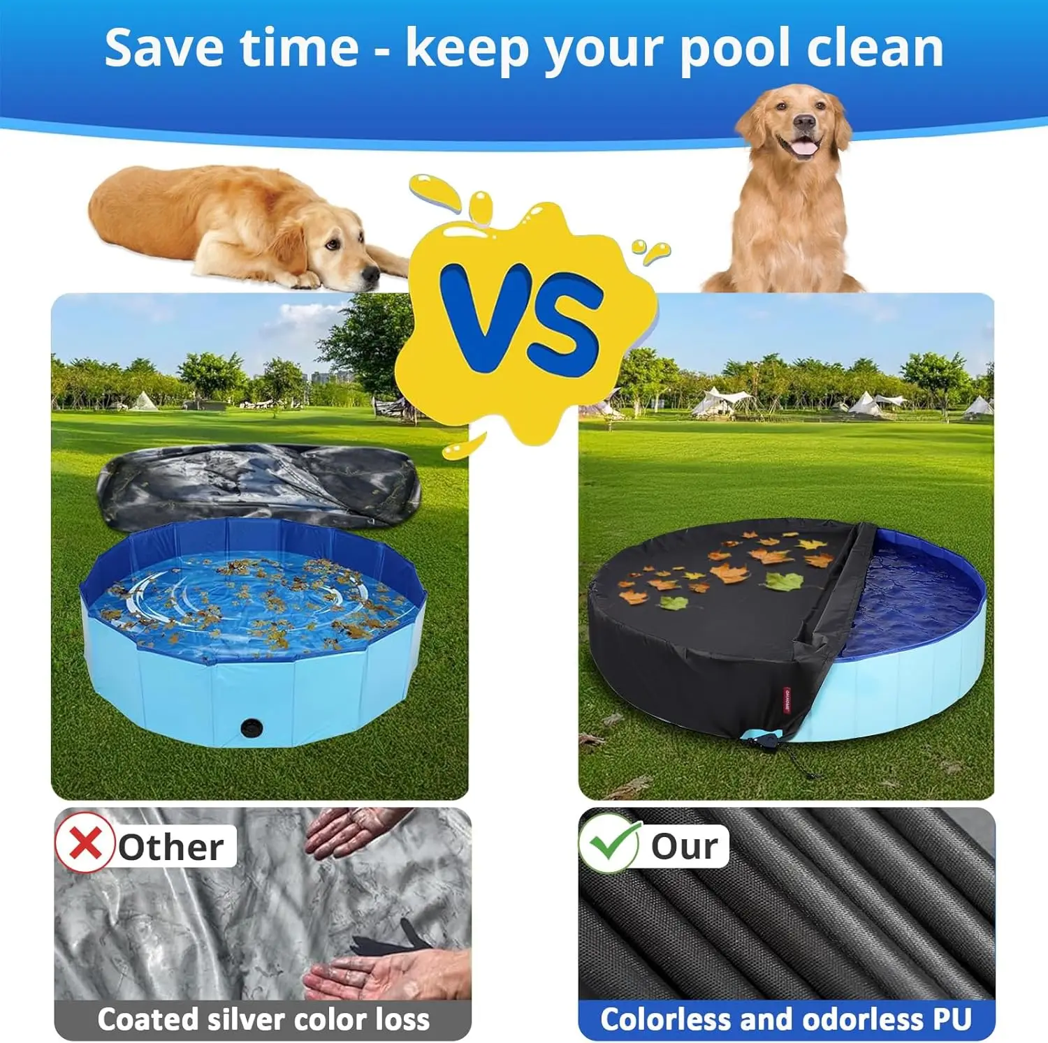 غطاء حمام سباحة دائري مقاوم للرياح مقاس 77-80 بوصة - تصميم مقاوم للماء قابل للطي لحمامات السباحة للأطفال أو الكلاب