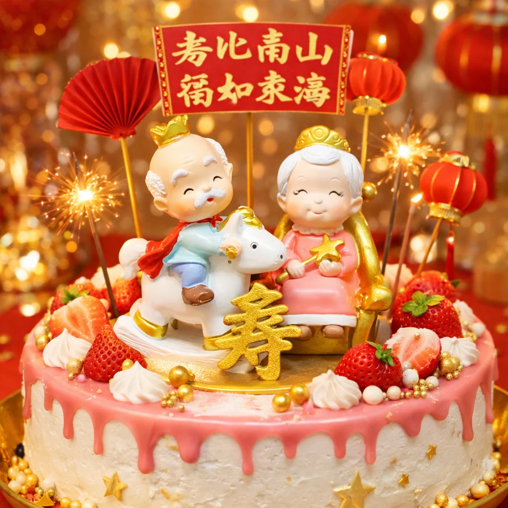 1PCS Creative Resin Horse Riding Grandpa's Seat Grandma's Cake Decoration King's Queen Elderly Birthday Wishes Baking Decoration