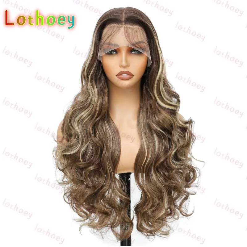 28Inches Loose Body Wave Lace Frontal Wigs   Brown Blond   Frontal Multi-specificationn Lace Wig Humen Hair Wig For Women