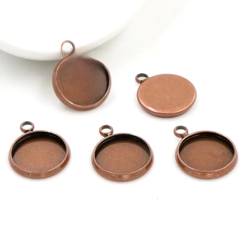 50 sztuk 12mm wewnętrzna rozmiar czerwony miedzi platerowane dobry materiał prosty styl Cabochon baza Cameo ustawienie Charms wisiorek taca — zdjęcie 2