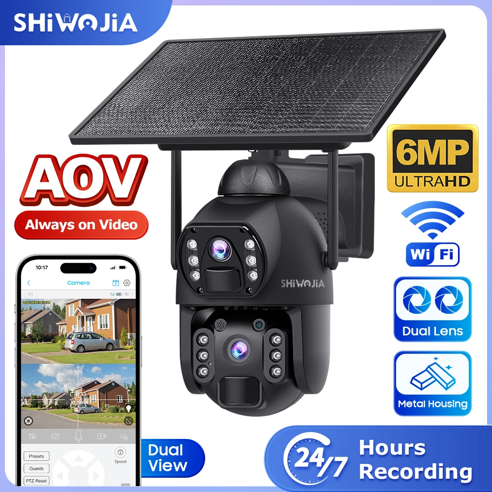SHIWOJIA 4G Solar PTZ Camera Dual Lens Vandalproof Metal 10W Solar Panel 20100mAh Battery PIR Human Detection Auto Tracking 24/7