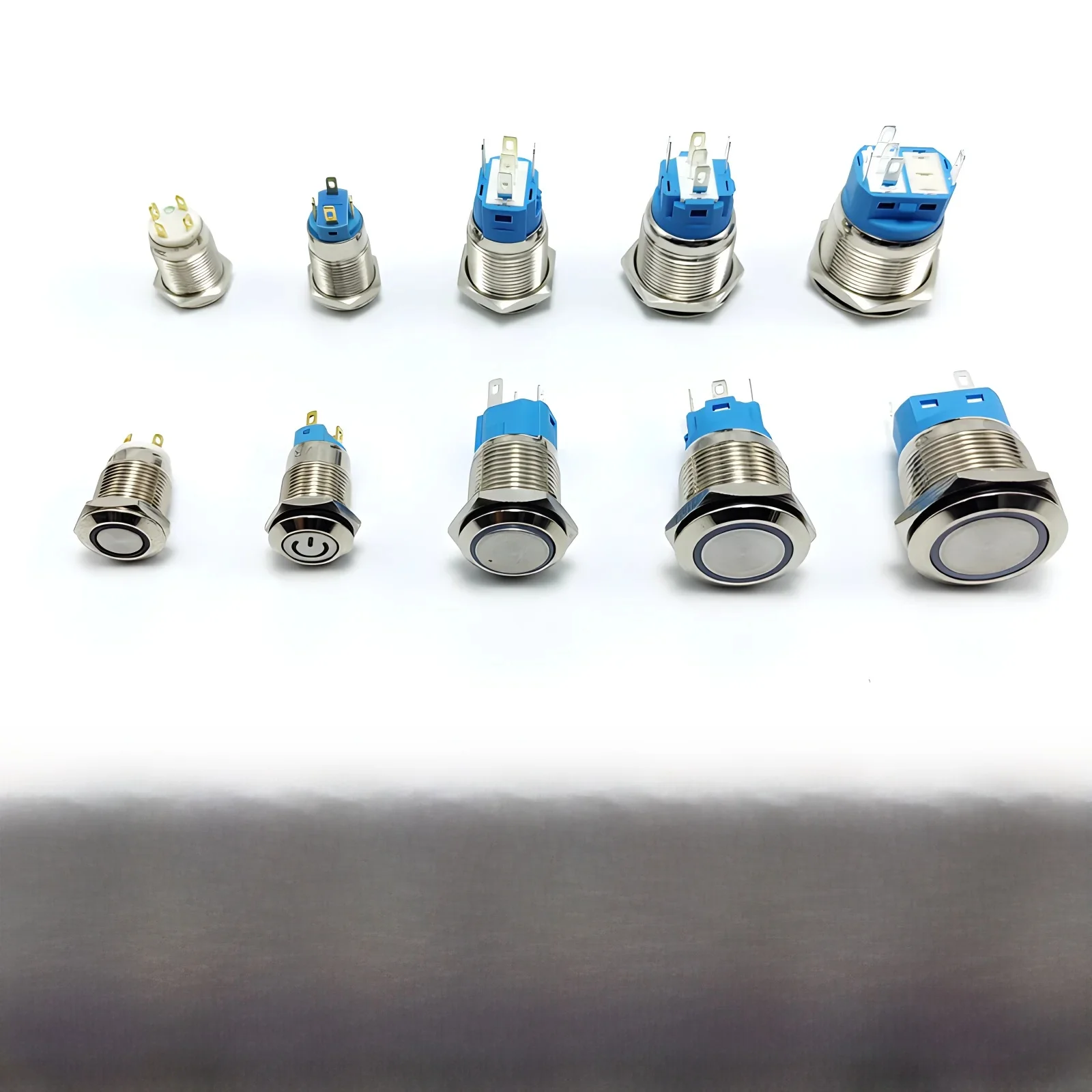 12mm 16mm 19mm 22mm Metalen Drukknop Platte Kop 1NO1NC LED Licht Rood Yeollw Blauw Groen Wit 3v 12v 24v 220v - afbeelding 2