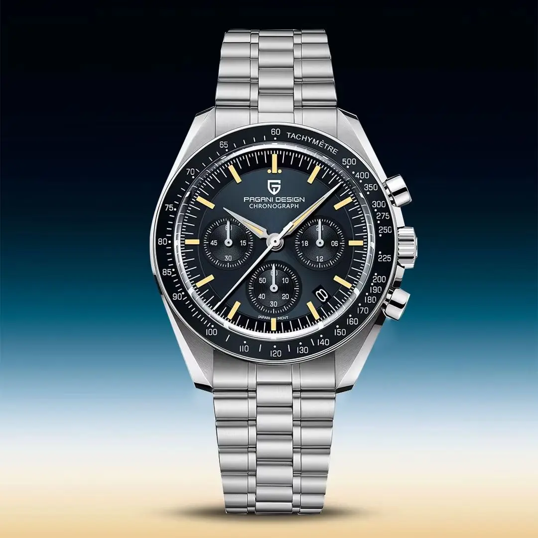 Montre Pagani Design Moon Watch rétro bleu profond, montre à quartz de luxe pour homme, chronographe en acier inoxydable, nouvelle collection 2026