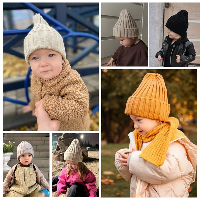 Solid Color Knitted Baby Beanie Winter Spring Warm Crochet Boys Girls Hat Toddler Kids Cap Baby Bonnet Hat