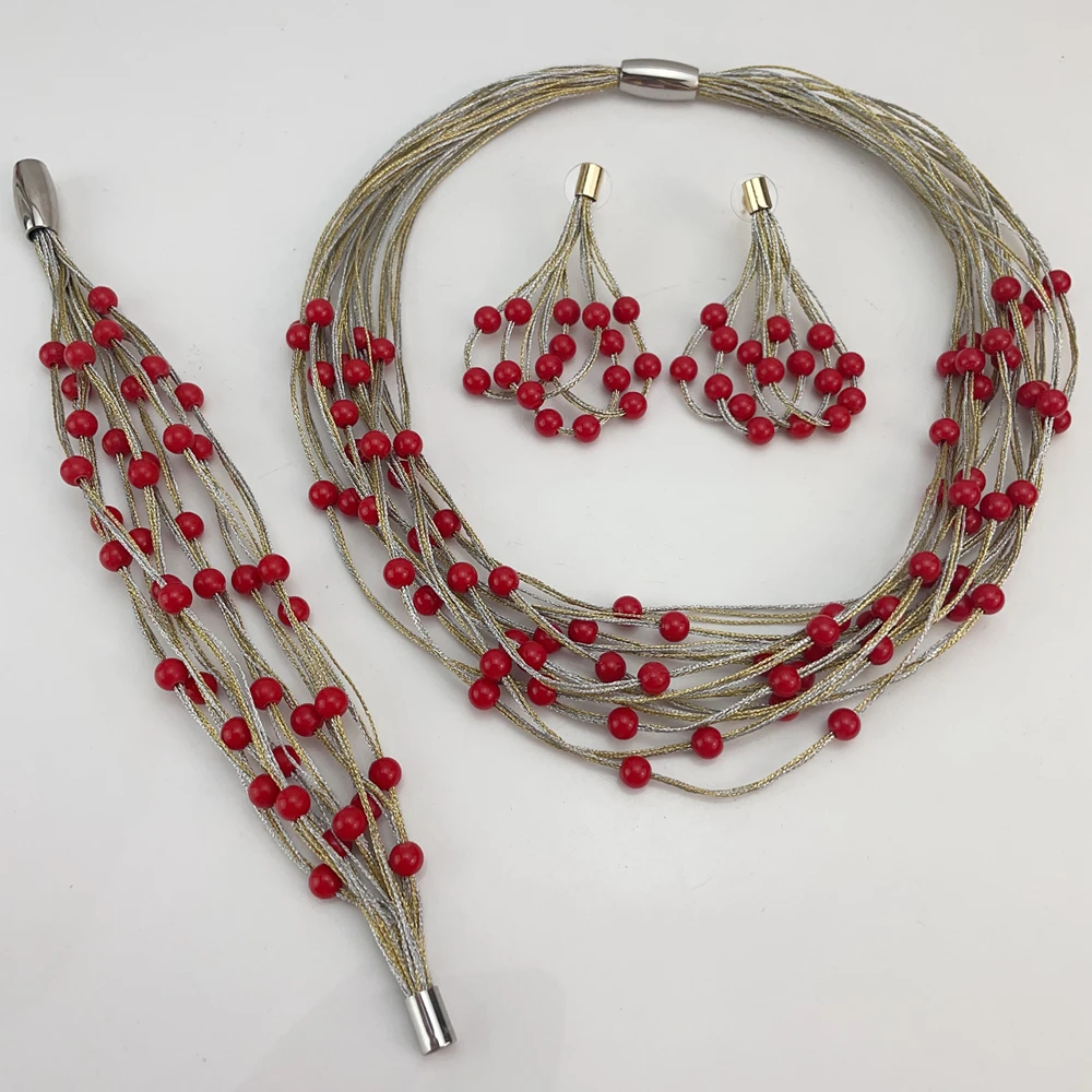 EMMA موضة دبي مطلية بالذهب الخرز القلائد أقراط خواتم مجموعات المجوهرات الجميلة للنساء هدايا مجوهرات الزفاف FHK21576