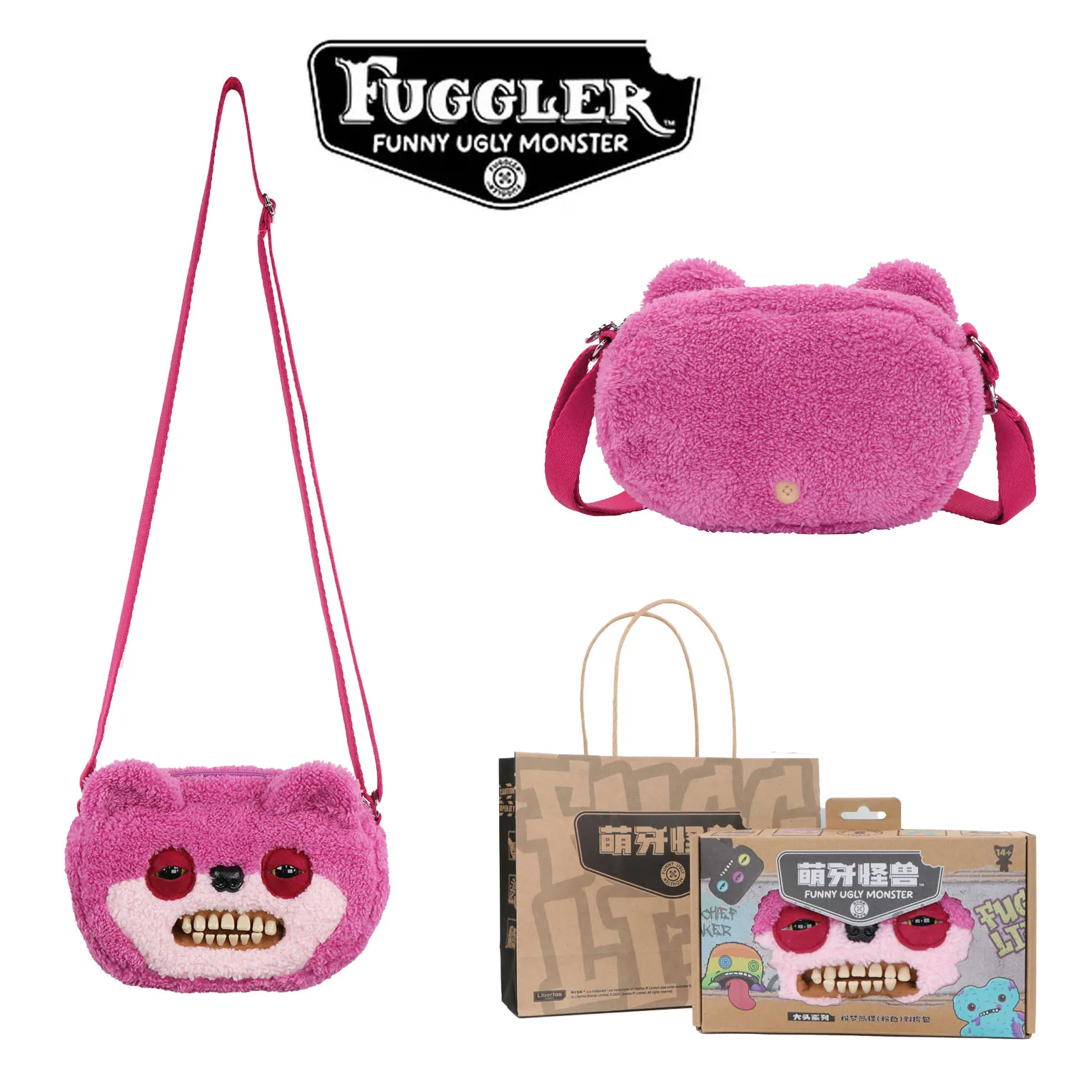 Fugglers Hässliches Zahnmonster Flauschige Umhängetaschen Niedliche Fugg Plüsch-Geldbörse Schulter-Rucksack Portemonnaie für Mädchen Jungen Cartoon-Tier 22CM