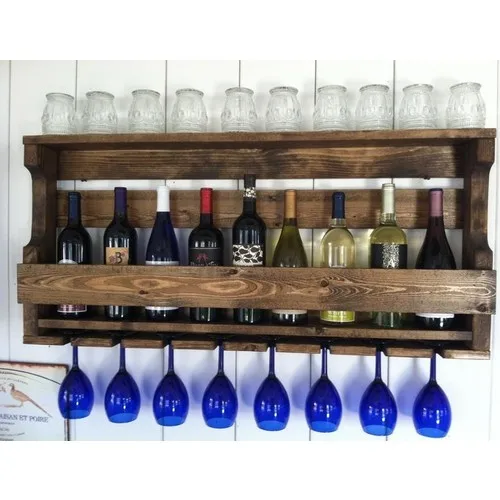 Wooden Shelf Wine Rack Glass Holder with 8